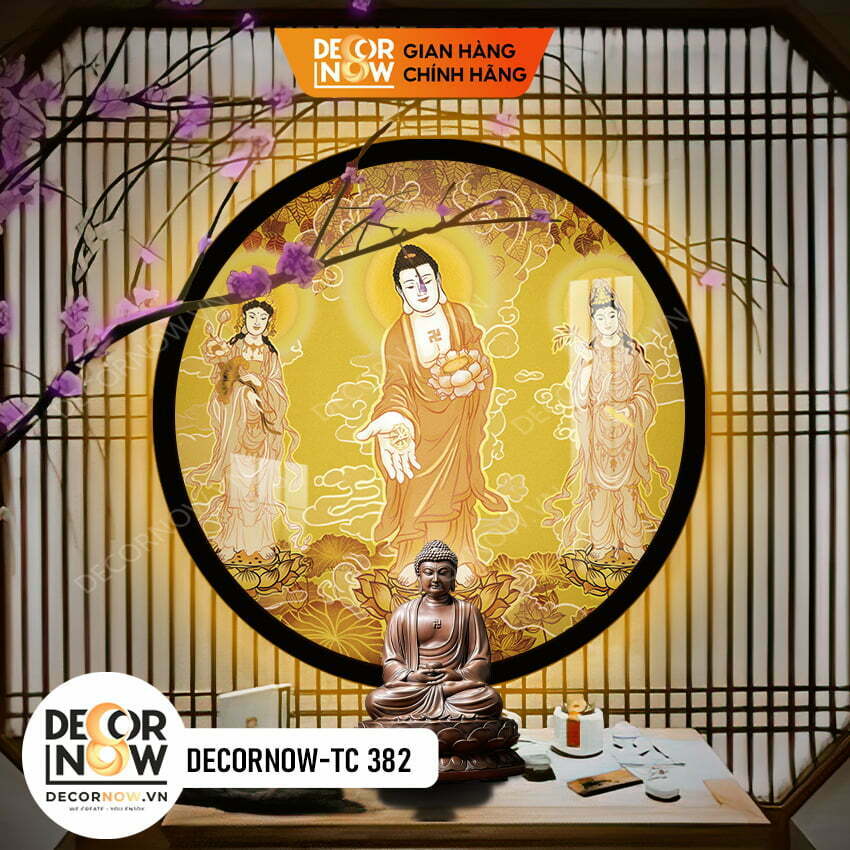 Top 10 Mẫu Tranh Trúc Chỉ Tròn Bán Chạy Nhất DecorNow 9 Tranh Trúc Chỉ In Đèn Hào Quang Tam Thế Phật DECORNOW DCN TC382