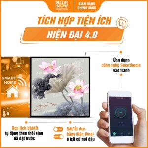 Công nghệ Smarthome tiện lợi trong tranh đèn hiện đại in vuông hoa sen DecorNow HD452