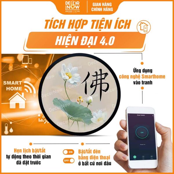 Công nghệ Smarthome trong tranh đèn tròn hiện đại in hào quang TC434