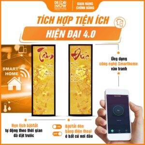 Công nghệ Smarthome trong tranh trúc chỉ in đối sen trăng DecorNow TC444