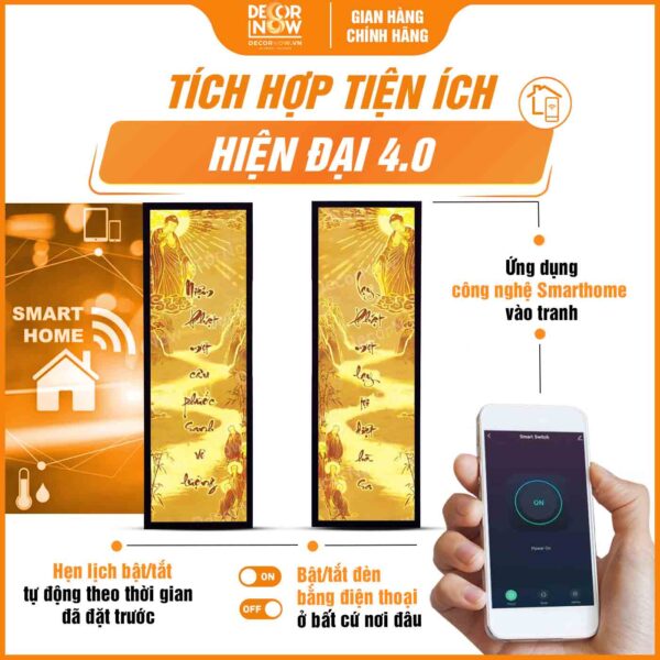 Công nghệ Smarthome trong tranh trúc chỉ in đối Phật và câu đối DecorNow TC427