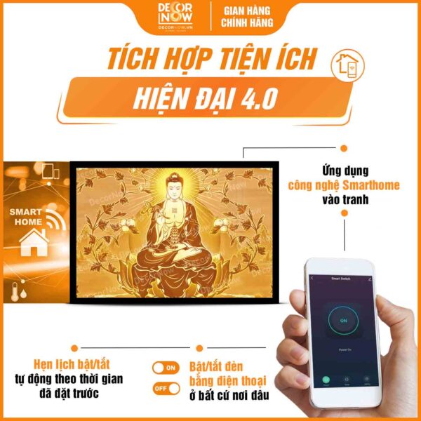 Công nghệ Smarthome trong tranh trúc chỉ in ngang Phật Dược Sư Lưu Ly DecorNow TC455