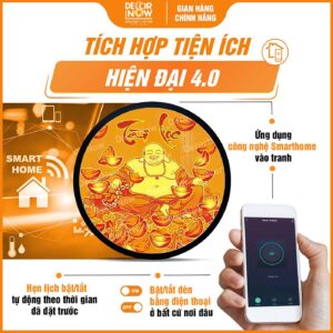 Công nghệ Smarthome trong tranh trúc chỉ in tròn hình Phật Di Lặc DecorNow TC448