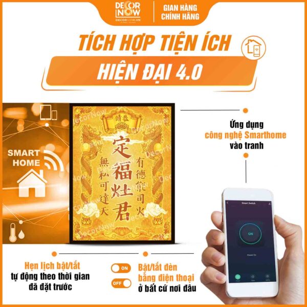 Công nghệ trong bài vị Táo Quân chữ Hán khảm vàng DecorNow TC430