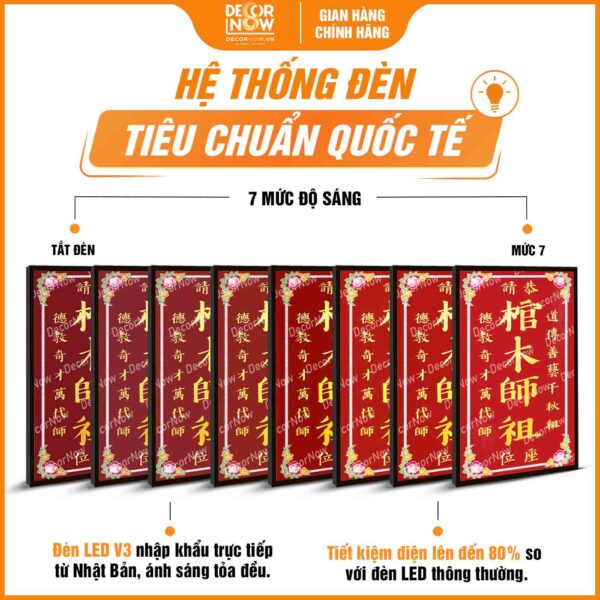 Hệ thống đèn bài vị Cửu Huyền Thất Tổ chữ Hán màu đỏ DecorNow TC445