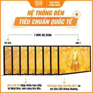 Hệ thống đèn tích hợp trong tranh trúc chỉ in ngang Phật Dược Sư Lưu Ly DecorNow TC455