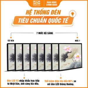 Hệ thống đèn trong tranh đèn hiện đại in vuông hoa sen DecorNow HD452