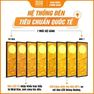 Hệ thống đèn trong tranh trúc chỉ in đối sen trăng DecorNow TC444