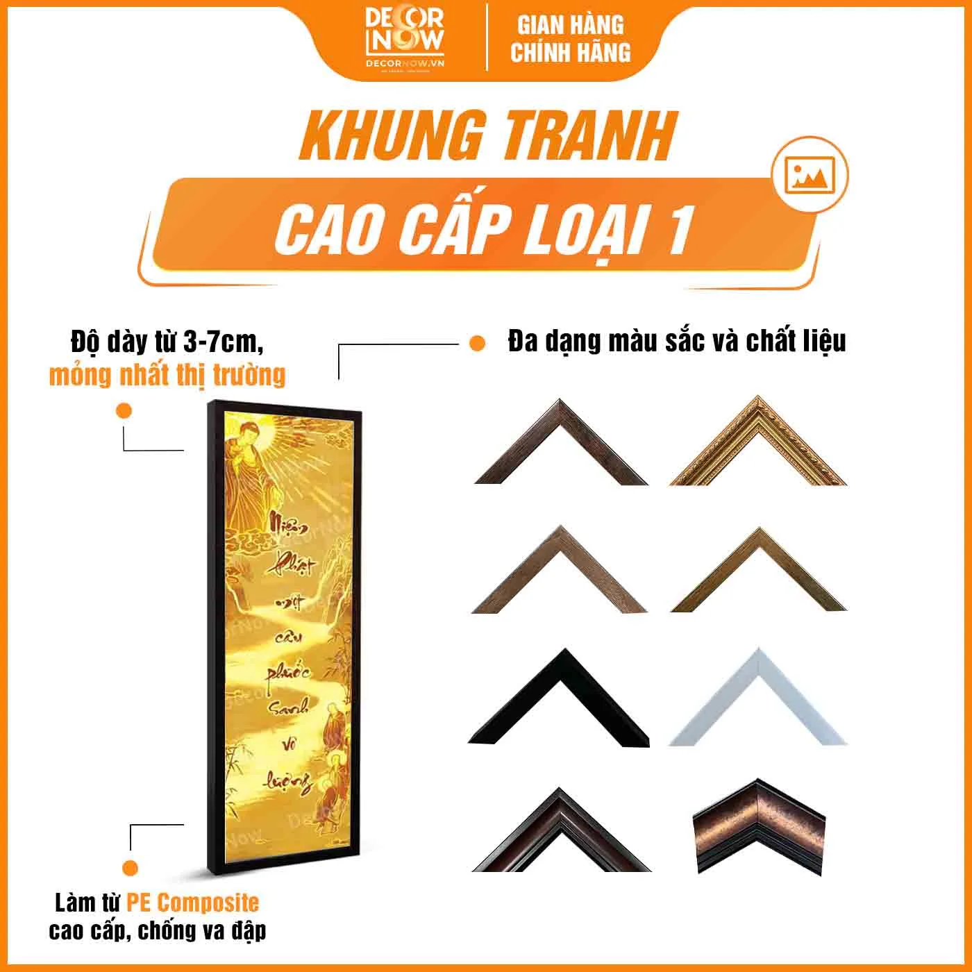 Khung tranh trúc chỉ in đối Phật và câu đối DecorNow TC427