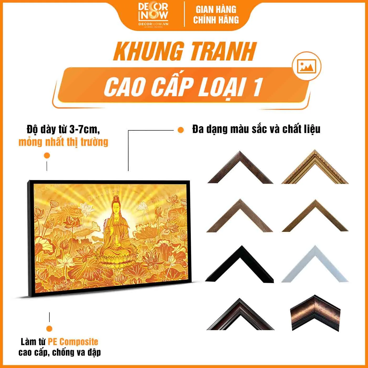 Tranh Trúc Chỉ In Ngang Hình Phật Quan Thế Âm Bồ Tát DecorNow TC450 21 Khung tranh trúc chỉ in ngang hình Quan Thế Âm Bồ Tát DecorNow TC450