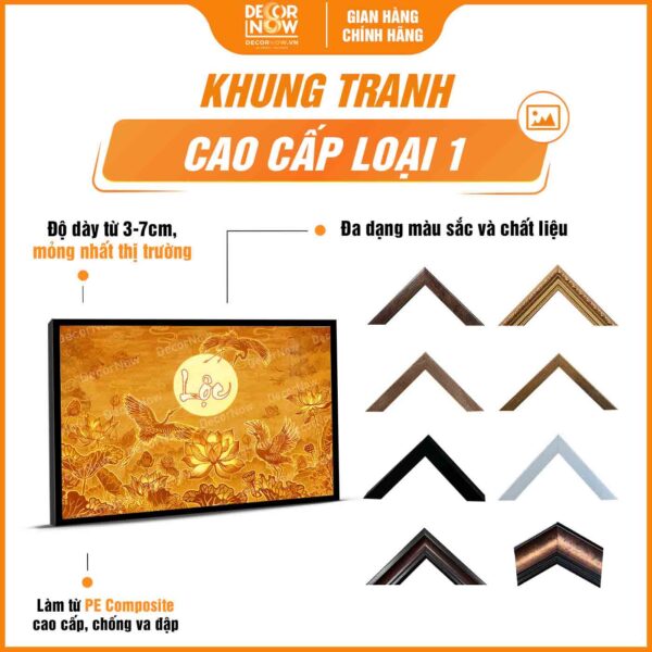 Khung tranh trúc chỉ in ngang thư pháp chữ Lộc DecorNow TC458