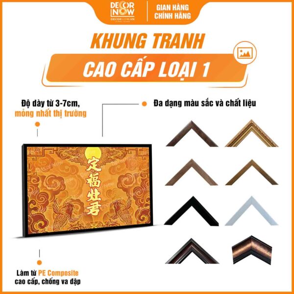 Khung tranh trúc chỉ in ngang ông Táo Quân chữ Hán TC463 DecorNow