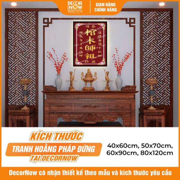 Kích thước phong thủy bài vị Cửu Huyền Thất Tổ chữ Hán màu đỏ DecorNow TC445