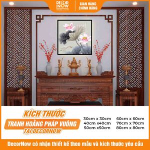 Kích thước tranh đèn hiện đại in vuông hoa sen DecorNow HD452