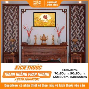 Kích thước tranh trúc chỉ in ngang hoa sen trăng và chữ Hán DecorNow TC441