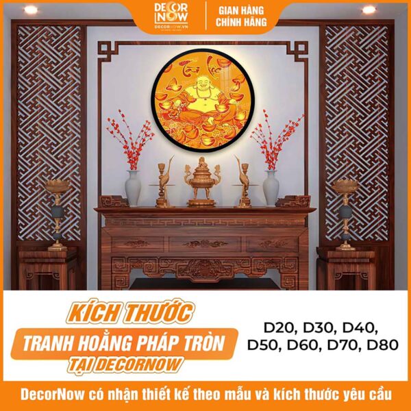 Kích thước tranh trúc chỉ in tròn hình Phật Di Lặc DecorNow TC448