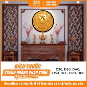 Kích thước tranh trúc chỉ tròn hoa sen chữ Phúc DecorNow TC451