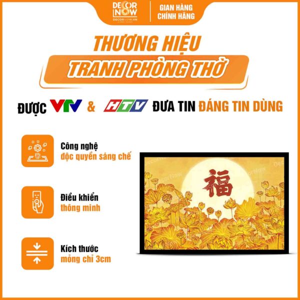 Tổng quan tranh trúc chỉ in ngang hoa sen trăng và chữ Hán DecorNow TC441