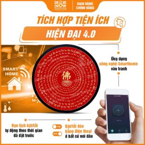 Công nghệ Smarthome tiện lợi trong tranh đèn hiện đại tròn kinh Chú Đại Bi TC476