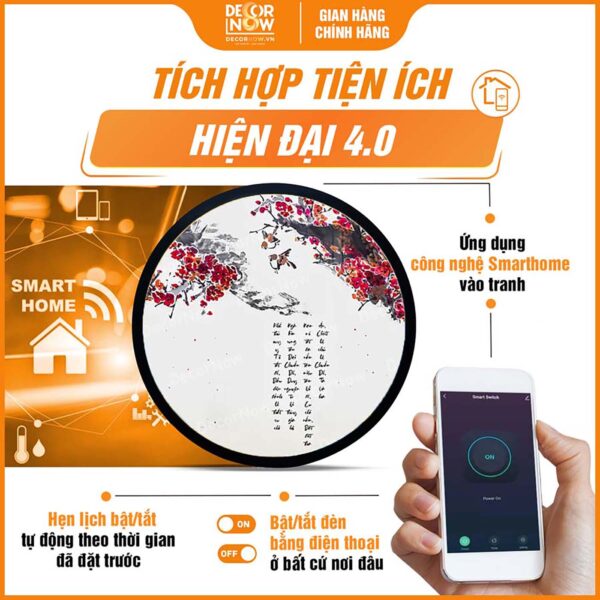 Công nghệ Smarthome trong tranh đèn hiện đại tròn Phật Mẫu Chuẩn Đề Vương Bồ Tát TC471