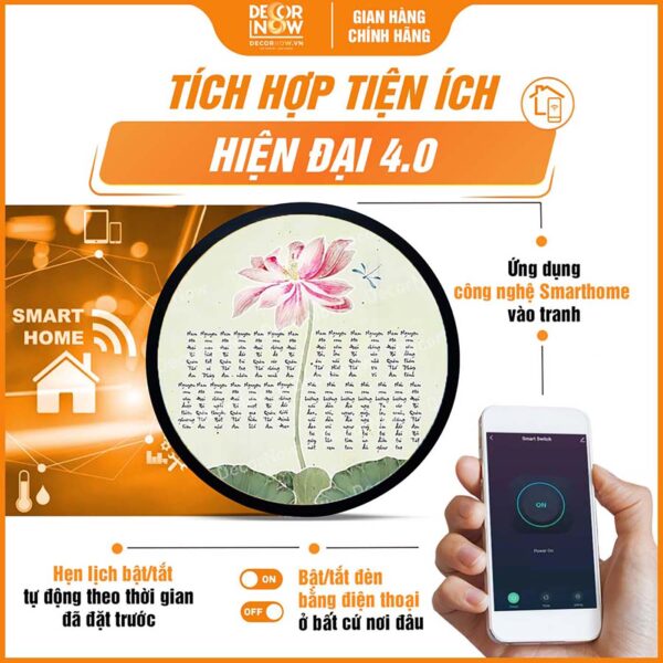 Công nghệ Smarthome trong tranh đèn hiện đại tròn Tiêu Tai Cát Tường Thần Chú TC467