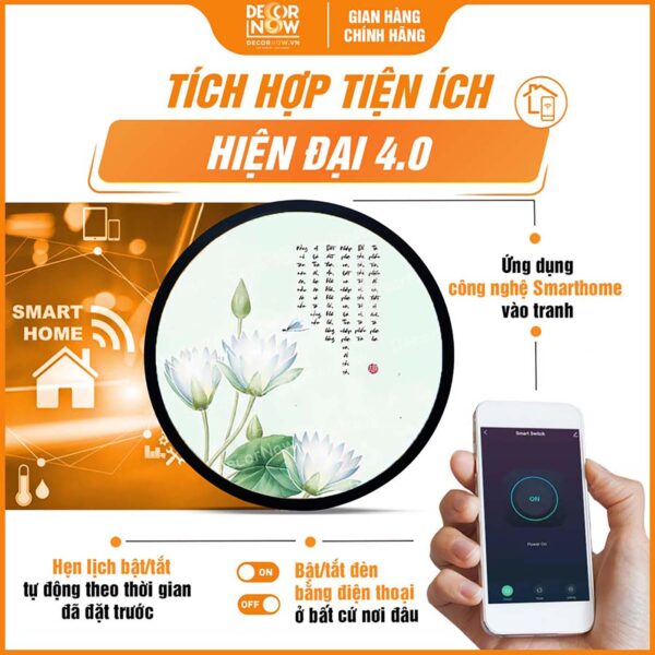 Công nghệ Smarthome trong tranh đèn hiện đại tròn Tiêu Tai Cát Tường Thần Chú TC468