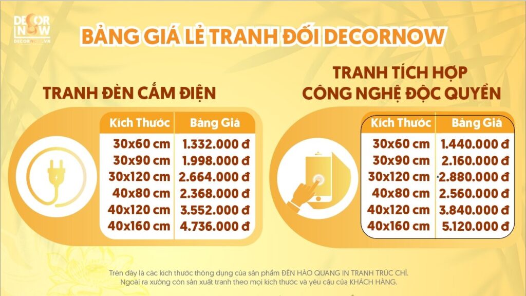 Bảng giá lẻ tranh đối DecorNow