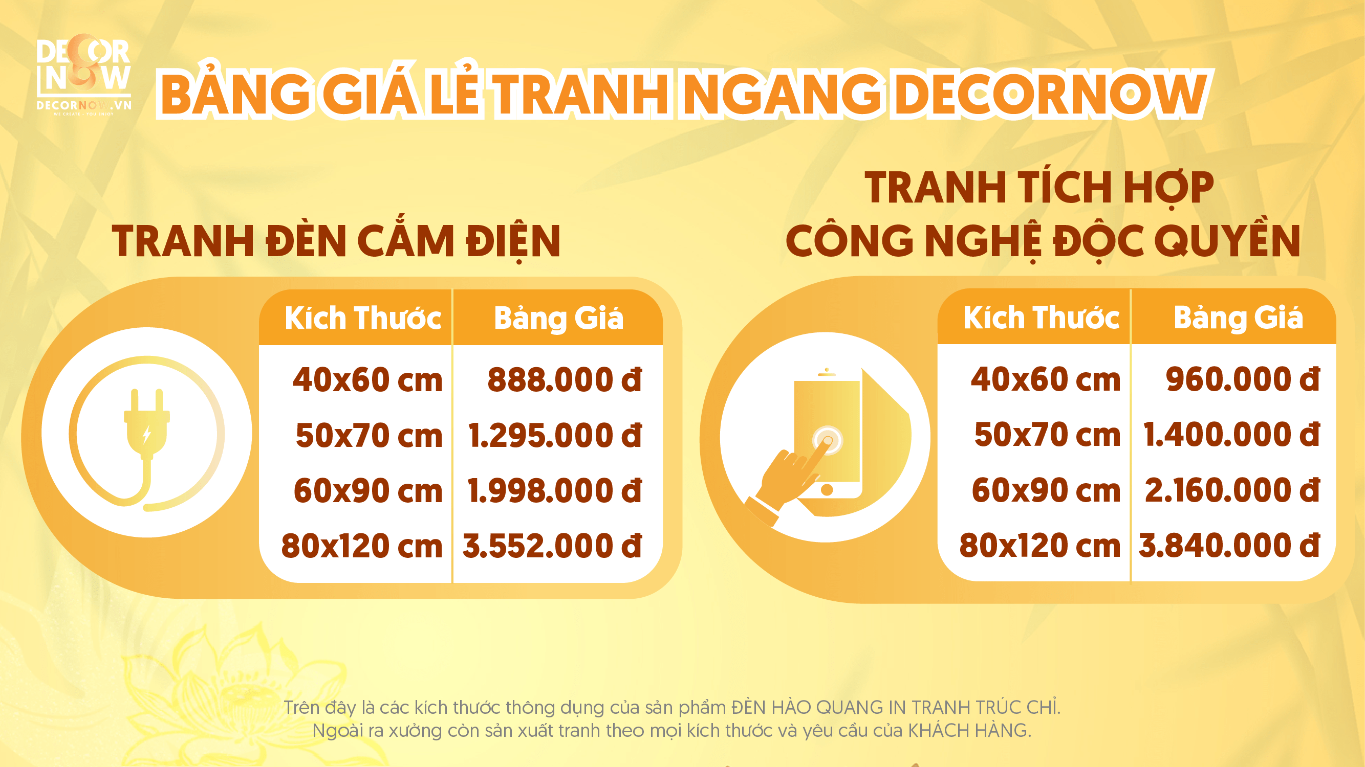 Bảng Giá Lẻ Tranh Ngang DecorNow