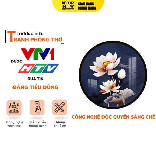 Tranh Hiện Đại In Tròn Mẫu Hoa Sen Nền Xanh Dương Đậm DECORNOW DCN-HD52