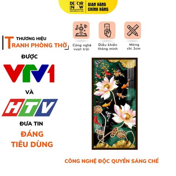 Tranh Đèn Hiện Đại In Đứng Mẫu hoa sen và cá vàng DECORNOW DCN-HD76