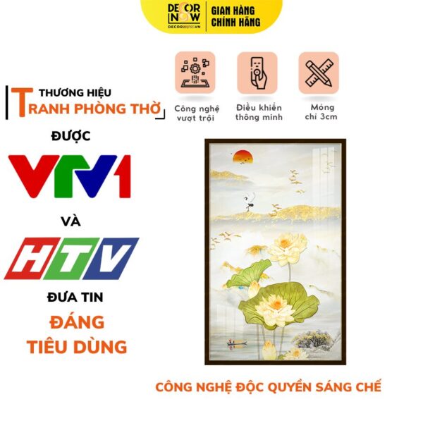 Tranh Đèn Hiện Đại In Đứng Họa Tiết Hoa Sen Trắng Chim Hạc Và Bầu Trời DECORNOW DCN-HD79