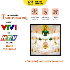 Tranh Trúc Chỉ In Vuông Tranh Mây Trời Tượng Phật Xanh Lá DECORNOW DCN-HD794