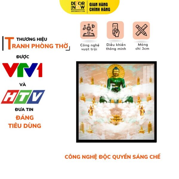 Tranh Trúc Chỉ In Vuông Tranh Mây Trời Tượng Phật Xanh Lá DECORNOW DCN-HD794