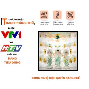 Tranh Hiện Đại In Vuông Họa Tiết Mây Trời Tam Thế Phật DECORNOW DCN-HD89