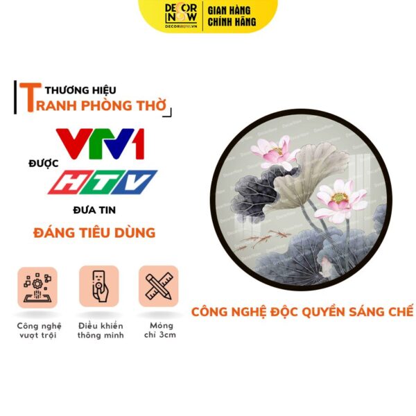 Tranh Đèn Hiện Đại In Tròn Họa Tiết Hoa Sen Cá Nền Trắng DECORNOW DCN-HD91