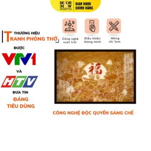 Tranh Trúc Chỉ In Ngang Họa Tiết Hoa Sen Chữ Phúc Màu Đỏ DECORNOW DCN-TC503