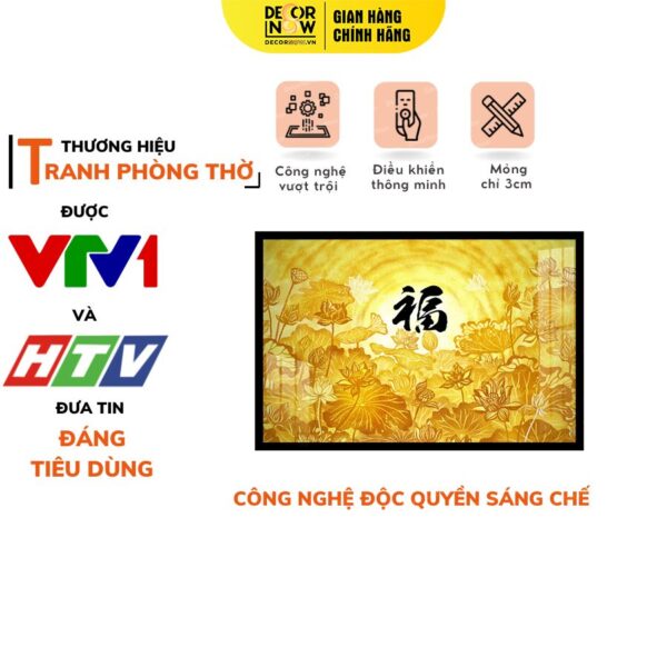 Tranh Trúc Chỉ In Ngang Họa Tiết Hoa Sen Chữ Phúc Đen DECORNOW DCN-TC509