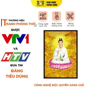 Tranh Trúc Chỉ In Đứng Quan Âm Và Hoa Sen DECORNOW DCN-TC514