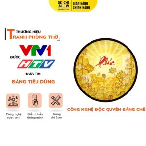 Tranh Trúc Chỉ In Tròn Chữ Phúc Họa Tiết Sen Tia Trời DECORNOW DCN-TC517