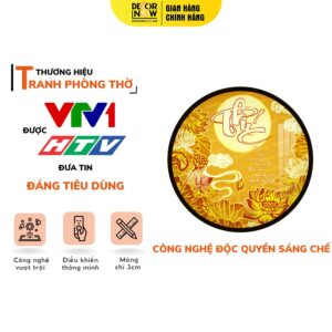 Tranh Trúc Chỉ In Tròn Họa Tiết Chữ Phúc Vân Sen Trời DECORNOW DCN-TC526