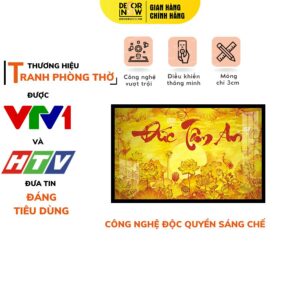 Tranh Trúc Chỉ In Ngang Chữ Đức Tâm An Kèm Hoa Sen DECORNOW DCN-TC538