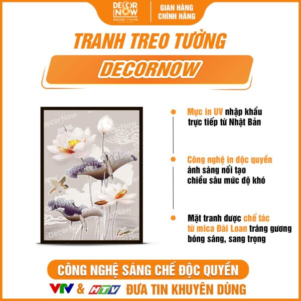 Bề mặt tranh đèn hiện đại in đứng treo tường hoa sen chim đầu xám xanh DecorNow HD35