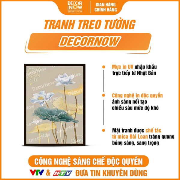 Bề mặt tranh đèn hiện đại in đứng treo tường hoa sen trắng DecorNow HD5