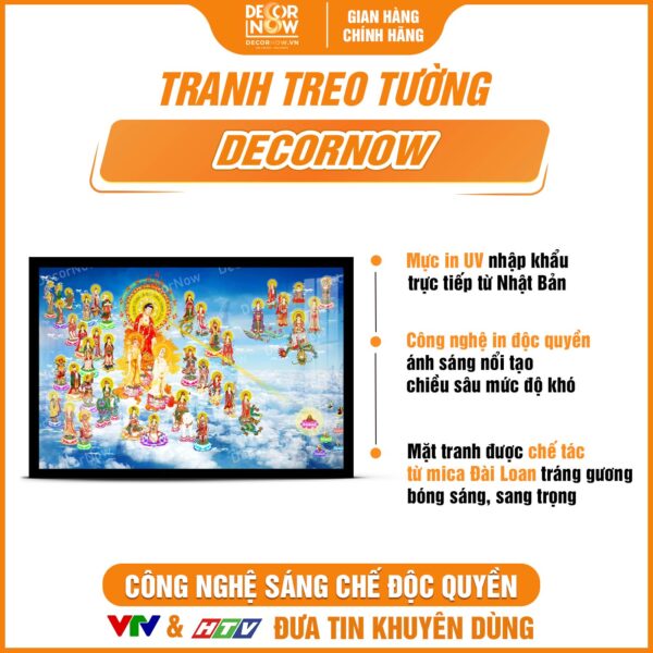 Mặt tranh đèn hiện đại in ngang Tây Phương Thánh Chúng mã HD16