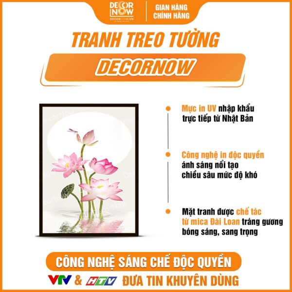 Bề mặt tranh treo tường in đứng hoa sen hồng DecorNow HD2