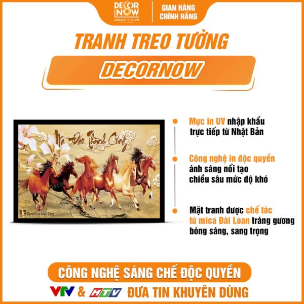 Bề mặt tranh treo tường in ngang phong thủy Mã Đáo Thành Công DecorNow TC485