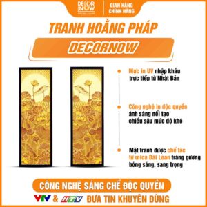 Bề mặt tranh trúc chỉ in đối hoa sen có tia sáng DecorNow TC530