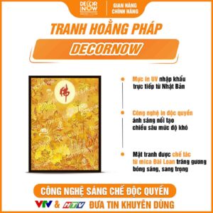 Bề mặt tranh trúc chỉ in đứng chữ Phật hoa sen hạc và vân trời DecorNow TC513