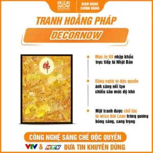 Bề mặt tranh trúc chỉ in đứng chữ Phật hoa sen hạc và vân trời DecorNow TC513