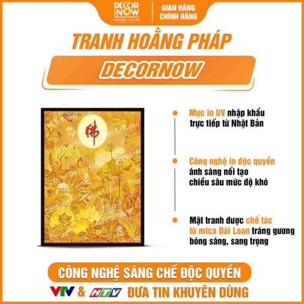 Bề mặt tranh trúc chỉ in đứng chữ Phật hoa sen hạc và vân trời DecorNow TC513